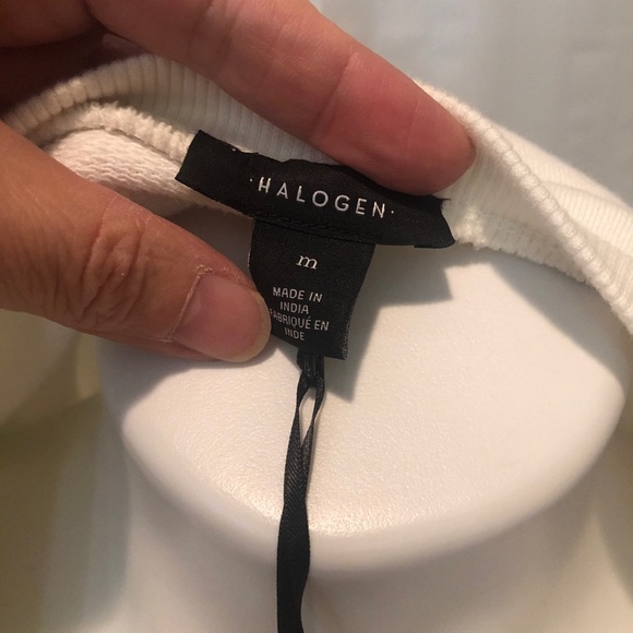 Halogen M White Ruched Ribbon Tie Sweatshirt NWT - Picture 4 of 6